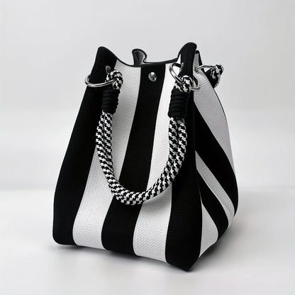Multi-color knitted retro bucket handbag simple and color-blocked,versatile and easy to carry with you