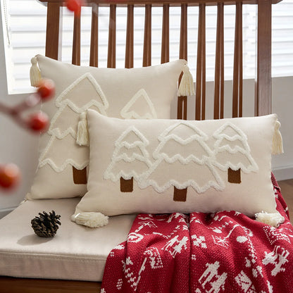 1PCS Christmas Tree Canvas Pillow Cover Embroidered Hanging Ear Decorative Sofa Cushion Case for Festive Home Decor