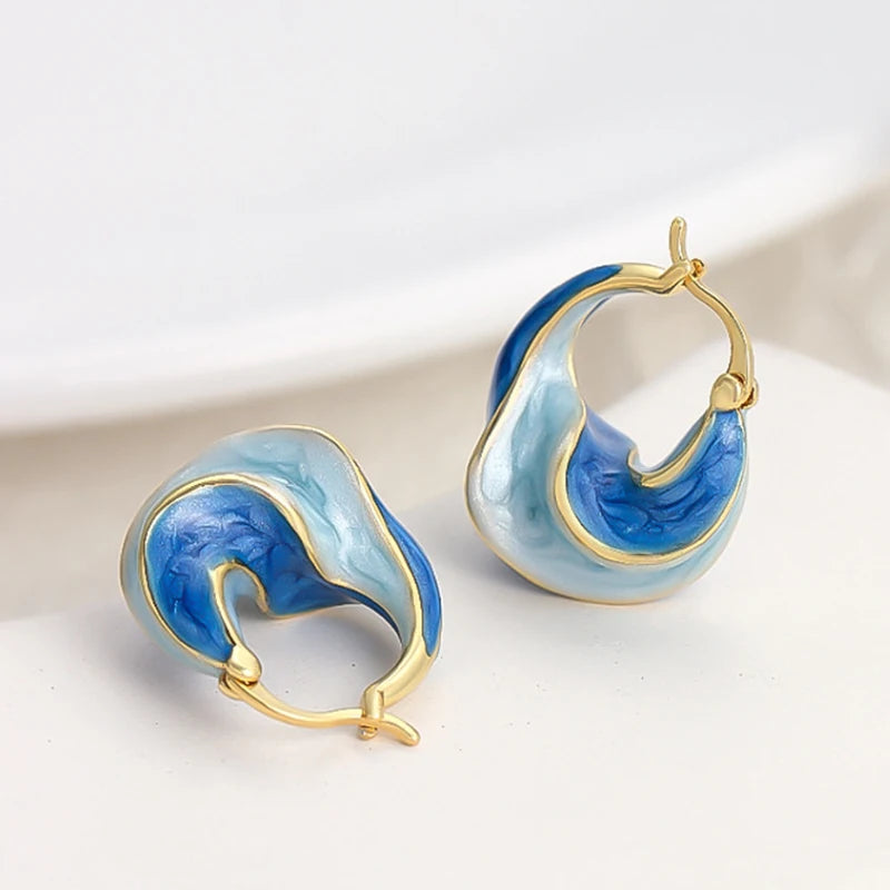Elegant Metal Blue Clip On Twisted Hoop Earrings For Women