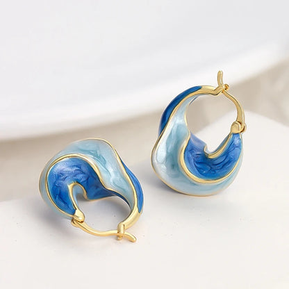Elegant Metal Blue Clip On Twisted Hoop Earrings For Women