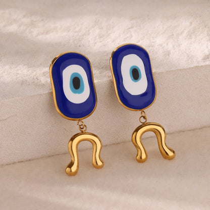 Cartoon Doodle Evil Eye Earrings for Women Stainless Steel Gold Color Stud Earrings 2025 Trend Piercing Wedding Jewelry Gift