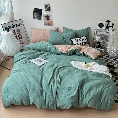 Solid color Duvet Cover set with Pillow Case Bed Sheet Olive Green