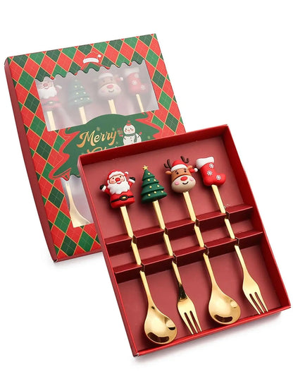 Christmas Set Stainless Steel Creative Cartoon Knife Fork Spoon 2/4/6pcs Set Holiday