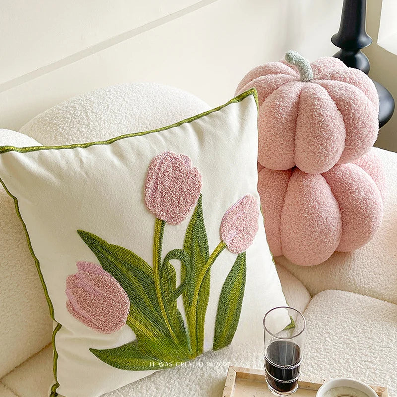 Wind Tulip Pillow Living Room Sofa Pillow Bedhead Waist Pillow Pink Cute Pumpkin Home