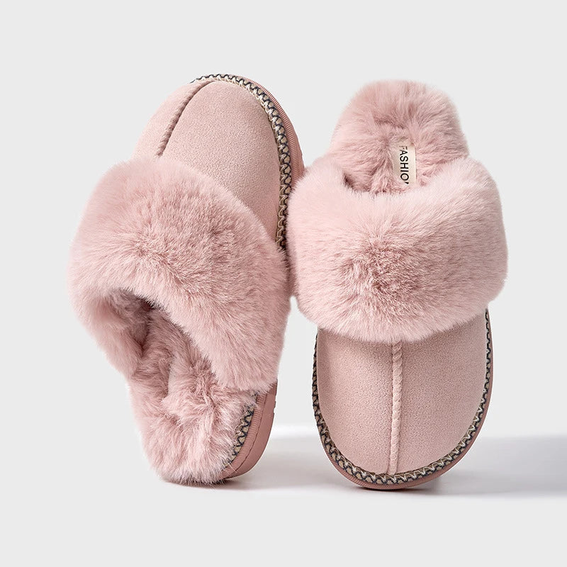 Fur Collar Fluffy Winter Slippers Indoor Outdoor