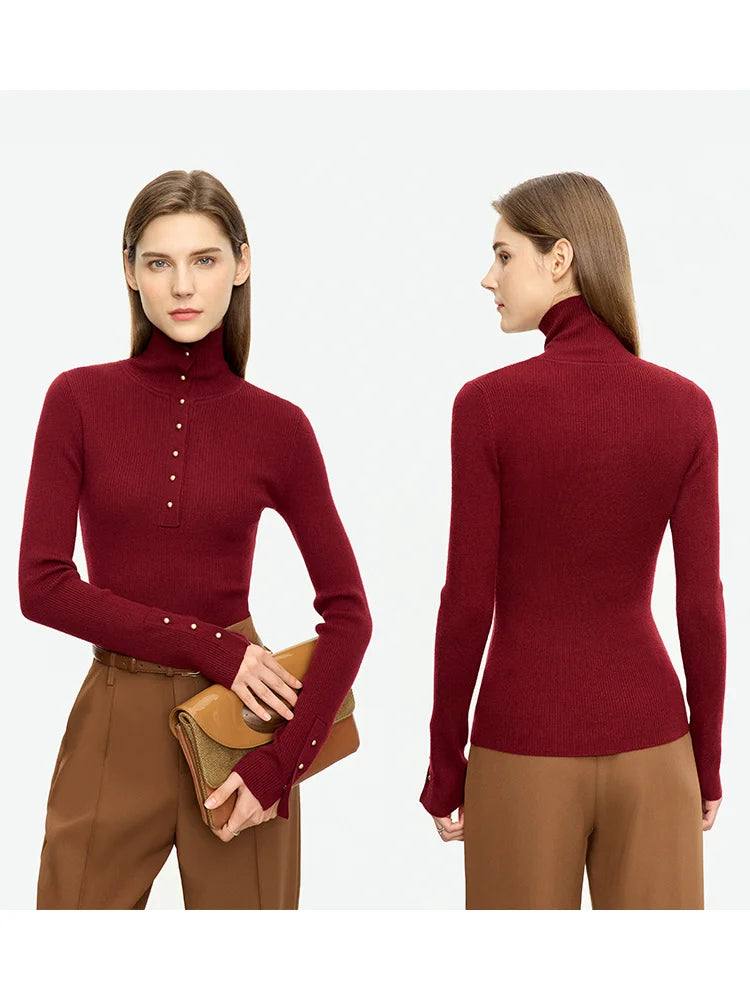 Minimalist Half Cardigan Turtleneck Sweaters for Women
