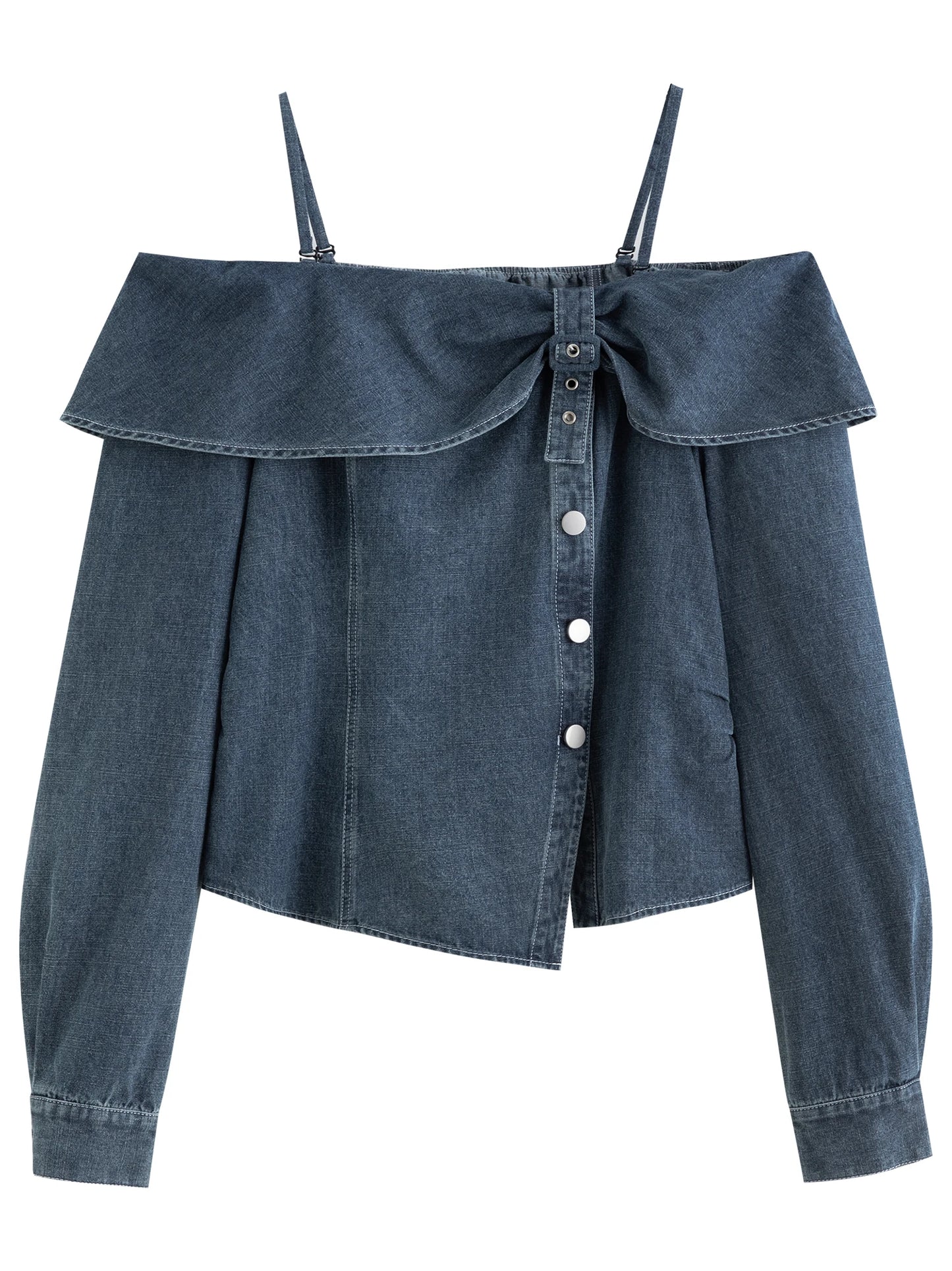 Spring Sweet Bow Denim Skirt Set Women Irregular Bodycon Slash Neck A-line Modern Urban American Style Vintage