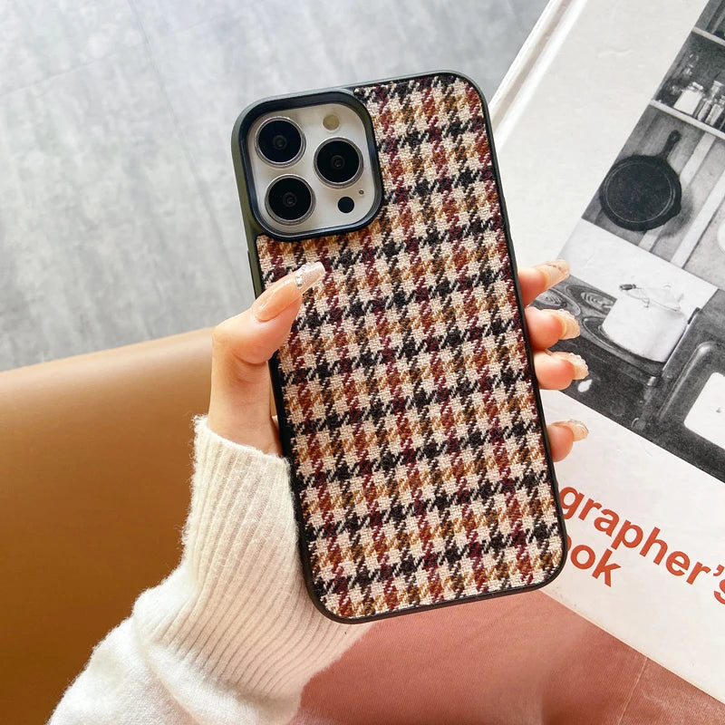 Luxury Diverse Fabric Phone Case, Plaid, Leopard Print, Light, Advanced Fashion, iPhone 16 ,15, 14 Plus, 13, 12, 11 Pro Max