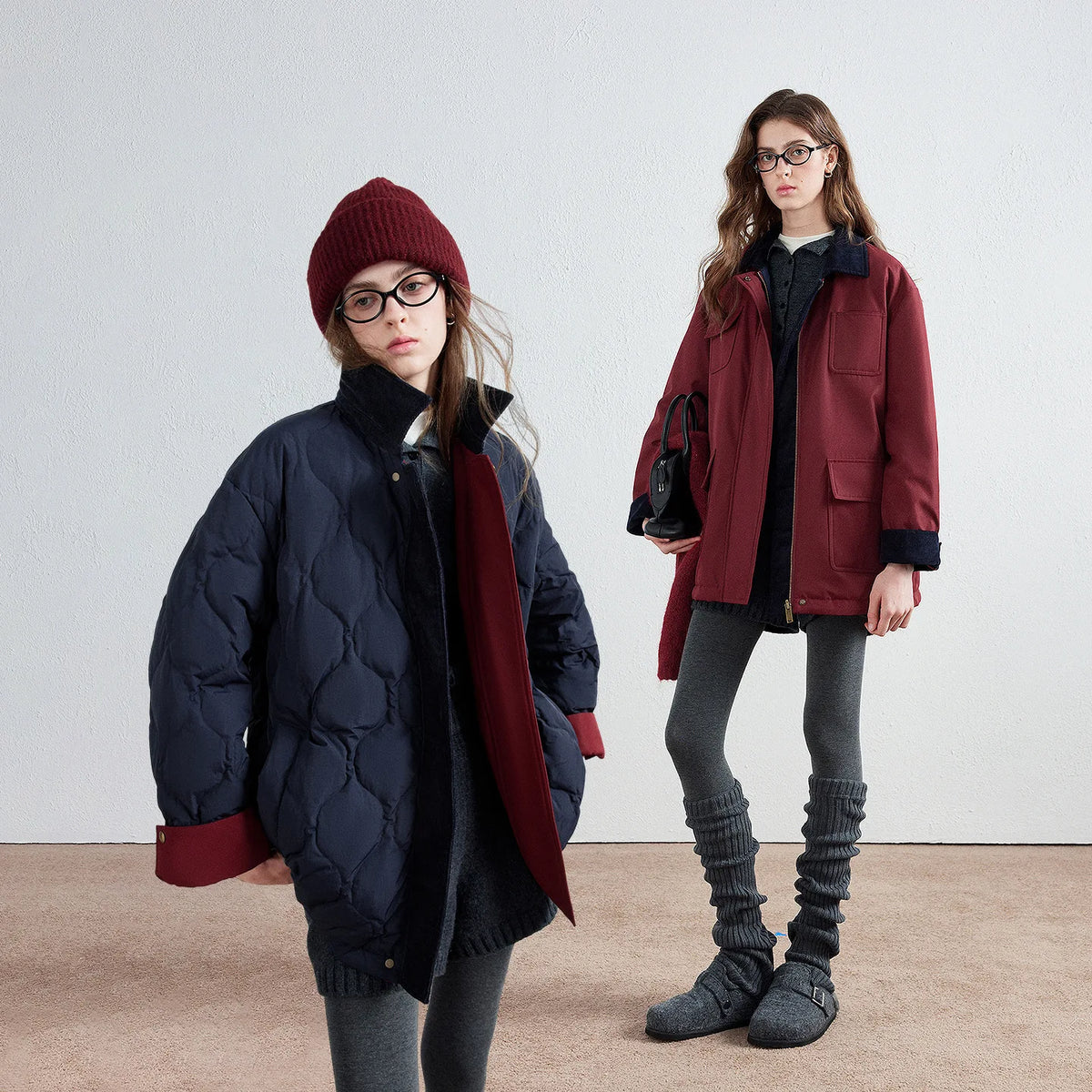 Women Down Jacket New Reversible Workwear Quilted Mid Length Loose