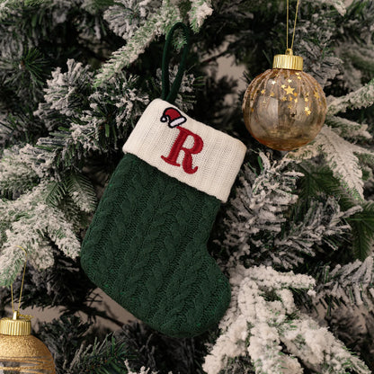 Green A-Z Letter Hanging Christmas Stockings Monogram Knitted Socks