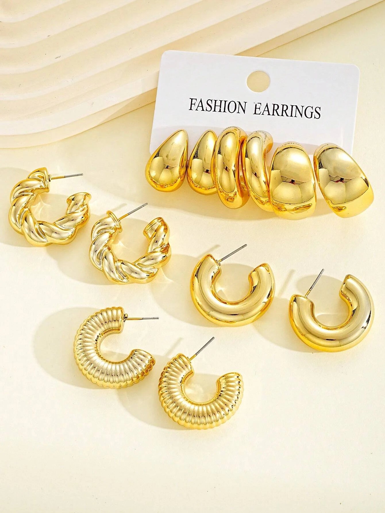 12pcs/Set Classic Fashion Twist Drop Design Women's Gold-Color Earrings For Daily Workplace And Party Outfits