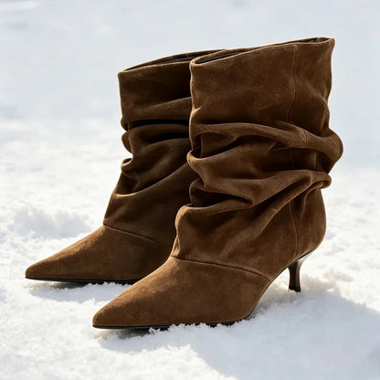 Women High Boots Pointed-Toe Pleated