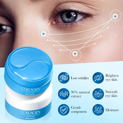 Lot de 60 masques pour les yeux au collagène cristal, anti-cernes, élimine les poches sous les yeux, raffermit, hydrate, patchs pour les yeux, coussinets en gel, soins de la peau