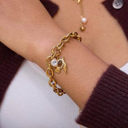 Vintage Tiger Eye Stone Bracelet For Women 18K Gold Plated Stainless Steel Anti-Fading
