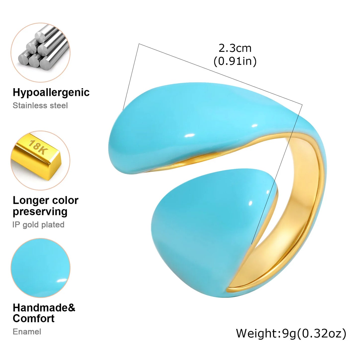 Chunky Open Twist Stackable Rings for Women, Blue Geometric Bold Enamel Crossover Statement Ring Band Waterproof