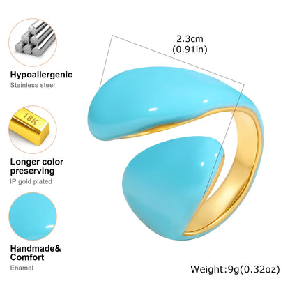 Chunky Open Twist Stackable Rings for Women, Blue Geometric Bold Enamel Crossover Statement Ring Band Waterproof