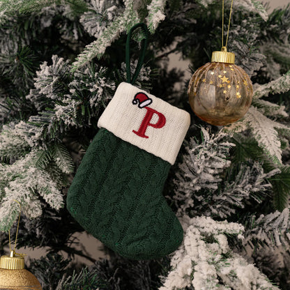 Green A-Z Letter Hanging Christmas Stockings Monogram Knitted Socks