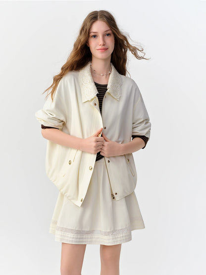 New Fall Women's Removable Lace Collar Long Sleeve Jacket & Skirt Set, Two-Way Blazer Set for Versatile Office Style
