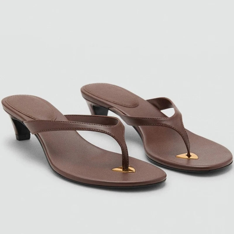 Heel Flip Flops Women High Heeled Sandals Brown