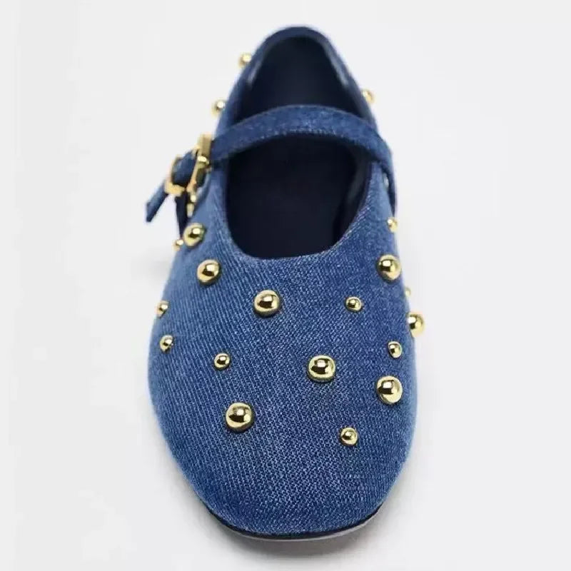 Ballet Flats Women Comfortable Shoes Blue Denim