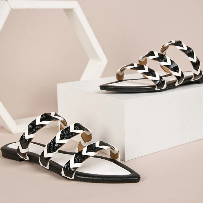 Pointed Toe Weave Flat Slippers