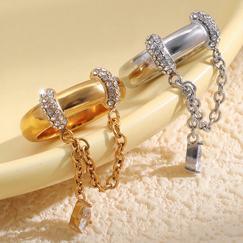 Charm Rings 18K Gold Plated Stainless Steel Rings Minimalist Edgy Ring Stacking Jewelry