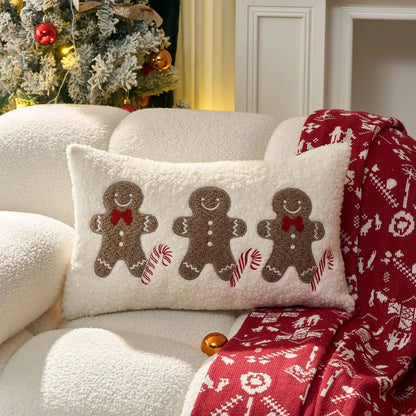 1Pcs Red Christmas Embroidery 'HOHOHO' Snowflake & Gingerbread Man Cushion Pillow Cover Festive