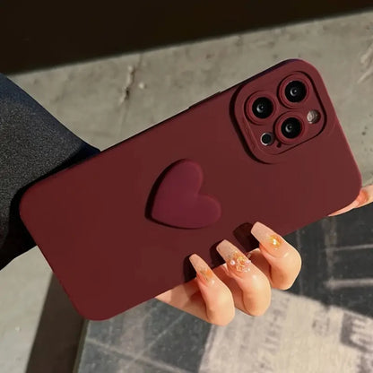 Burgundy Heart Phone Case For iPhone 14 13 11 15 Pro Max 12 Mini XS XR X 8 7 Plus SE 2025  14Pro 13Pro Matte Soft Cover