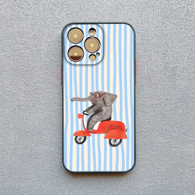 Simplicity Colour Vertical Stripes Cartoon Animals Phone Case for iPhone 16 15 14 Pro Max Plus 13 12 Mini 11 Pro Max XR X Covers