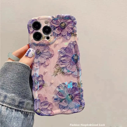 Coque de téléphone de luxe à fleurs laser roses pour iPhone 14 Pro Max 11 12 13 15 Pro Max Protection d'objectif antichoc Pare-chocs Couverture souple