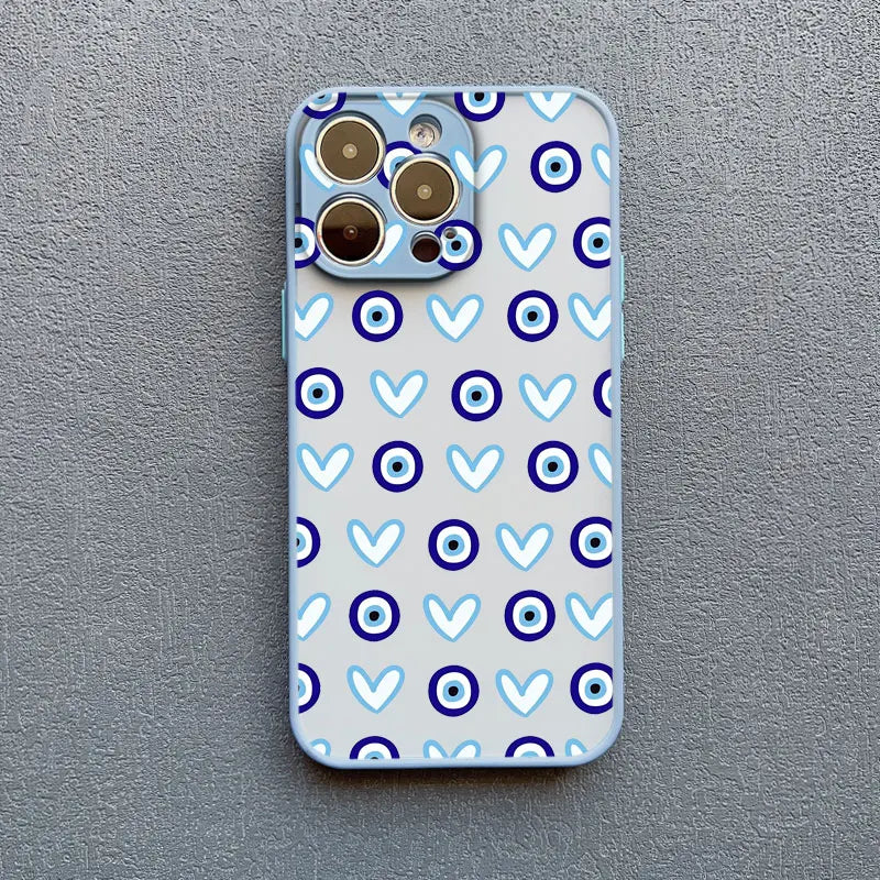 Evil Eye Glossy Heart Pattern Phone Case for iPhone 14 15 Pro Max Plus 11 12 13 Mini Pro Max 16 17 Pro Max Shockproof Back Cover