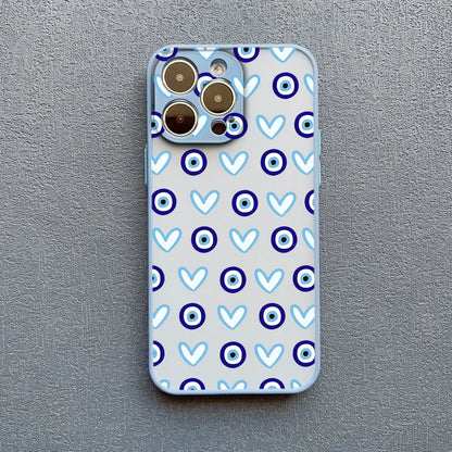 Evil Eye Glossy Heart Pattern Phone Case for iPhone 14 15 Pro Max Plus 11 12 13 Mini Pro Max 16 17 Pro Max Shockproof Back Cover