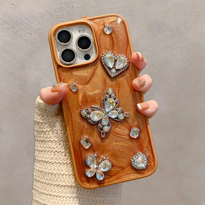 Luxury 3D Diamond Butterfly Glitter Case For iPhone 16 Pro Max 15 13 12 11 14 Plus Drip Glue Rhinestone Silicone Phone Cover