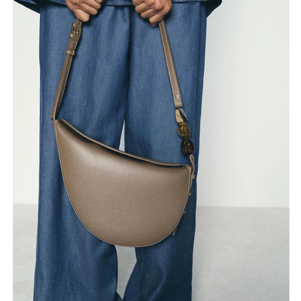 Fashion Beading Women Shoulder Bag Half Moon Handbags