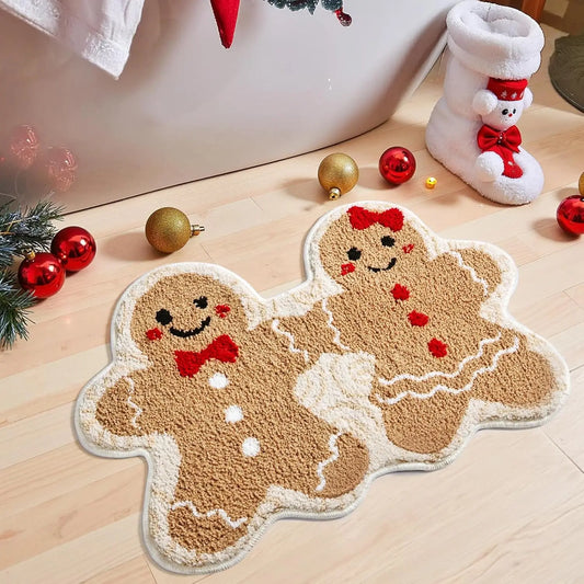 Christmas Gingerbread Man Floor Mat for Holiday Room Decoration Soft Bath Floor