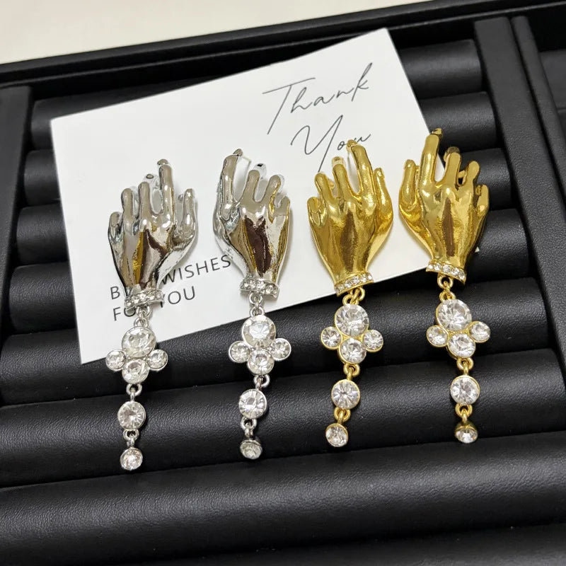 1PC Novelty Design Metal Hand Left Earcuff Dangle Earrings For Women