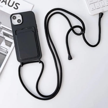 Crossboby Lanyard Rope Phone Case for IPhone 17 Air 16 15 14 Plus 13 12 11 Pro Max Silicone Card Package Fall Prevention Cover