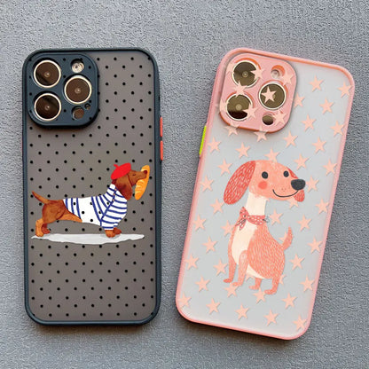 Black Polka Dot Sausage Dog Cute Cartoon Phone Case For iPhone 17 16 Pro Max 15 14 Pro Max Plus 13 Mini 12 11 Pro Max Back Cover