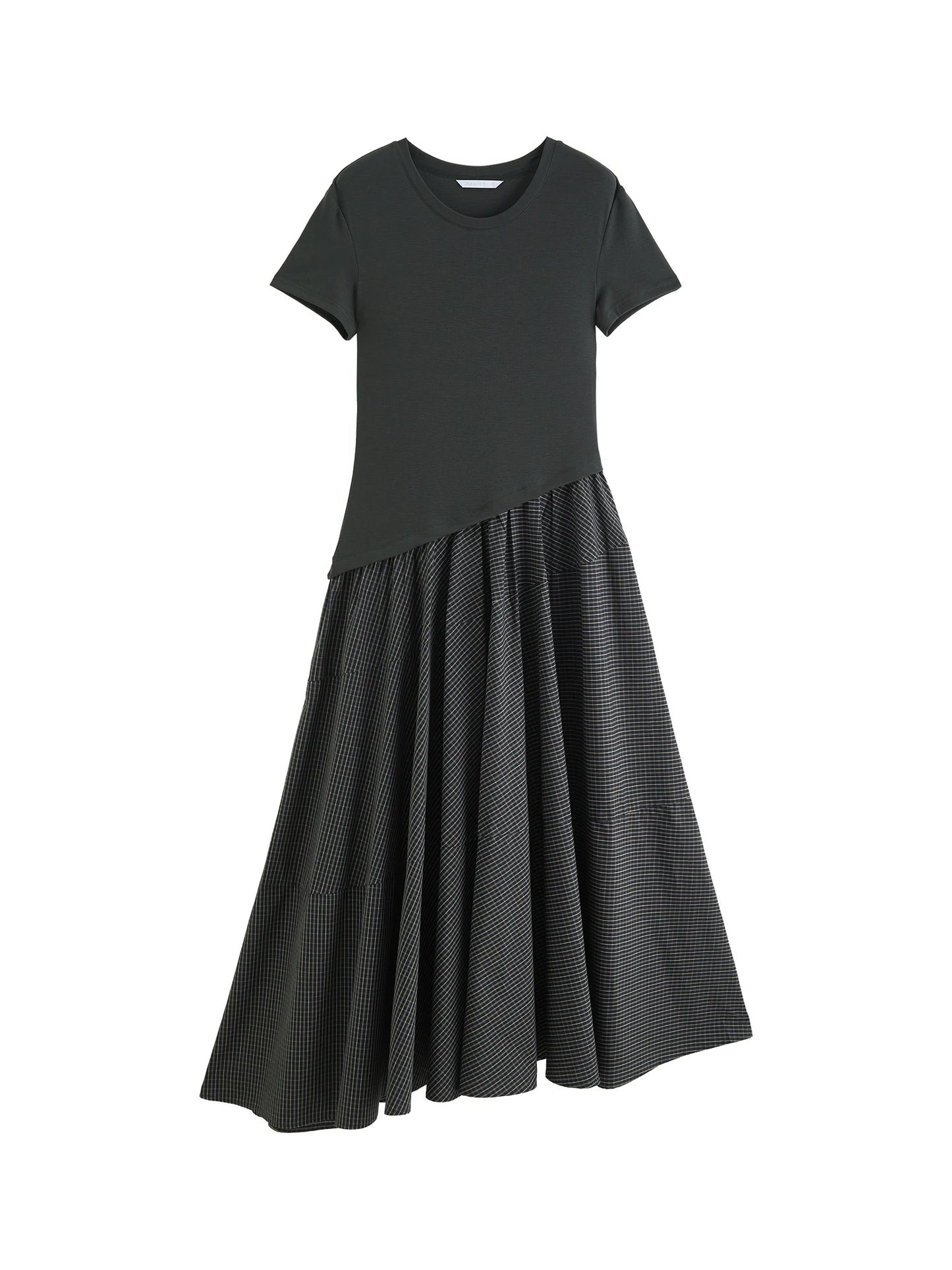 Summer Women Bias-Cut Patchwork Midi Dress Short Sleeve Lyocell Shirt Dress Urban Commute Modern Minimalist Style