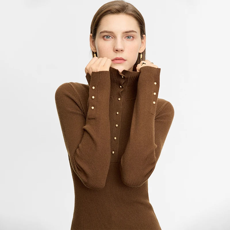 Minimalist Half Cardigan Turtleneck Sweaters for Women