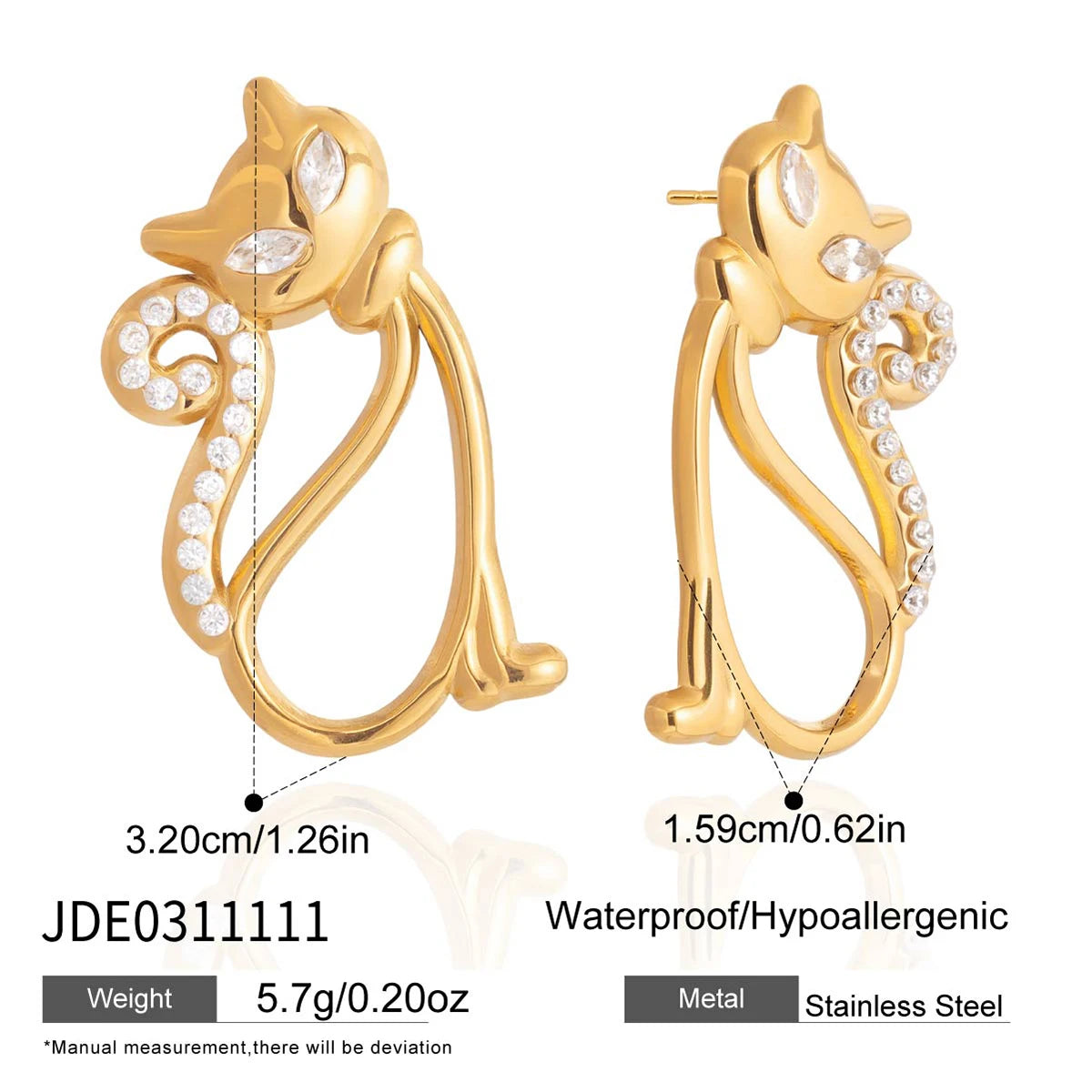 Classic Elegant Cat Pendant Necklace For Women 18K Gold Plated Stainless Steel Waterproof