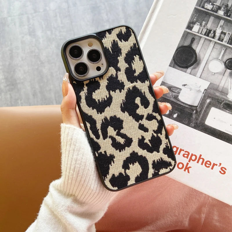 Luxury Diverse Fabric Phone Case, Plaid, Leopard Print, Light, Advanced Fashion, iPhone 16 ,15, 14 Plus, 13, 12, 11 Pro Max