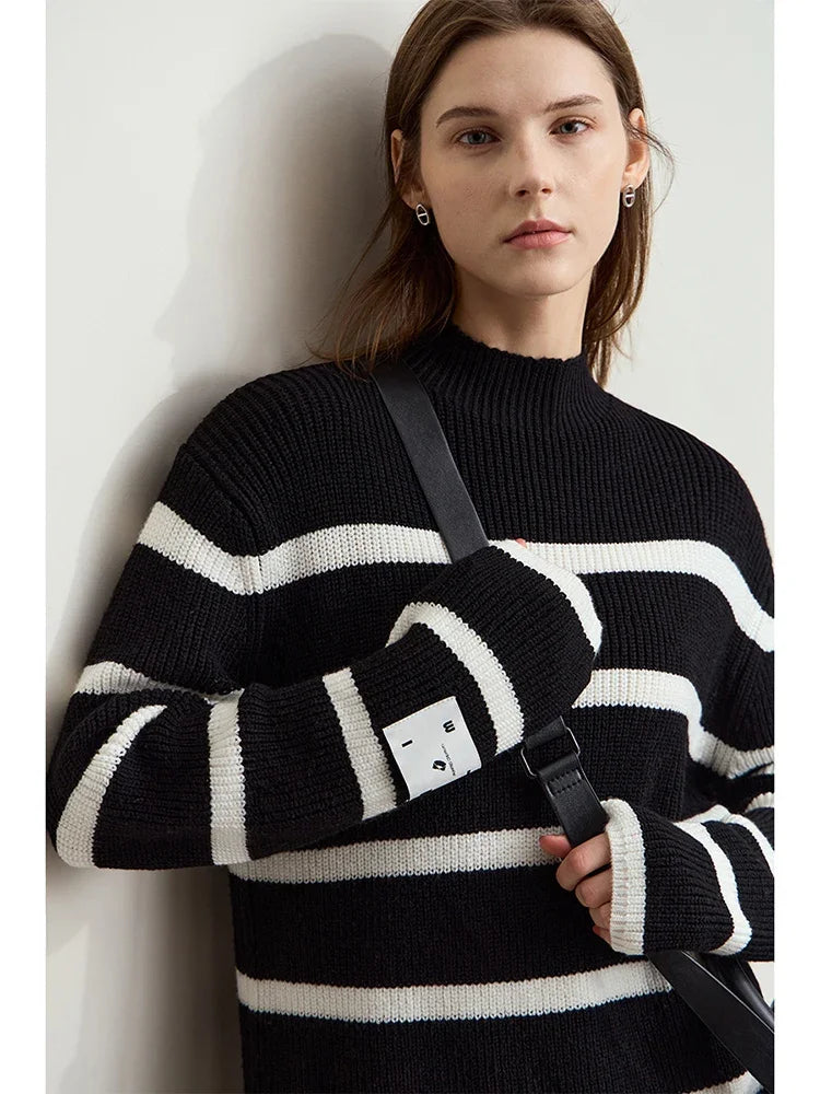 Minimalism Women's  Sweaters French Contrast Color Stripe Casual Long Sleeve