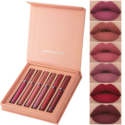 Confezione regalo per le feste 6 pezzi/set Lucidalabbra opaco e vellutato Rossetto liquido idratante e a lunga tenuta impermeabile