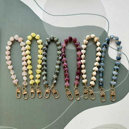 Fashion Acrylic Mobile Phone Chain Love Heart Pendant Beaded Telephone For Women