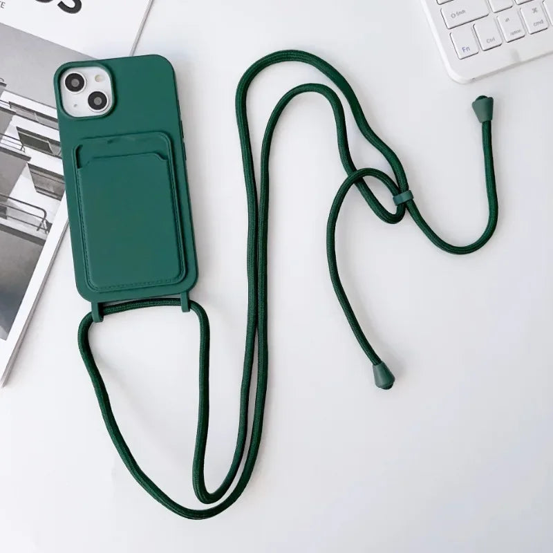 Crossboby Lanyard Rope Phone Case for IPhone 17 Air 16 15 14 Plus 13 12 11 Pro Max Silicone Card Package Fall Prevention Cover