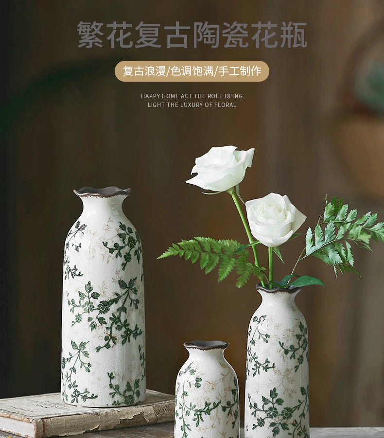 Ceramic Vase For Home Decoration Living Room Decor  Hydroponic Flower Arrangement Pastoral Style Green Vase Flower Pot For Plant