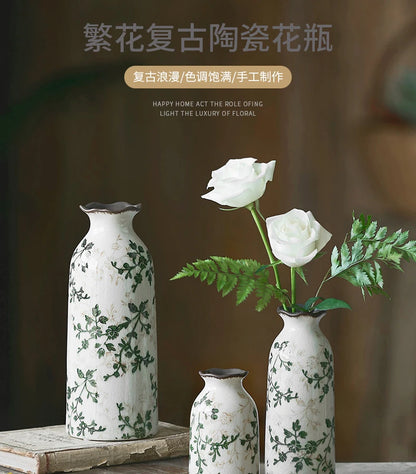 Ceramic Vase For Home Decoration Living Room Decor  Hydroponic Flower Arrangement Pastoral Style Green Vase Flower Pot For Plant