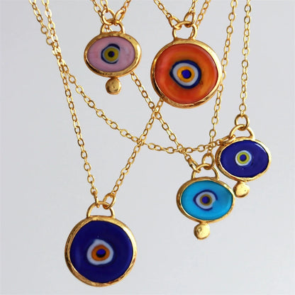 Stainless steel eyeball pendant necklace colorful, sweet,gold-plated
