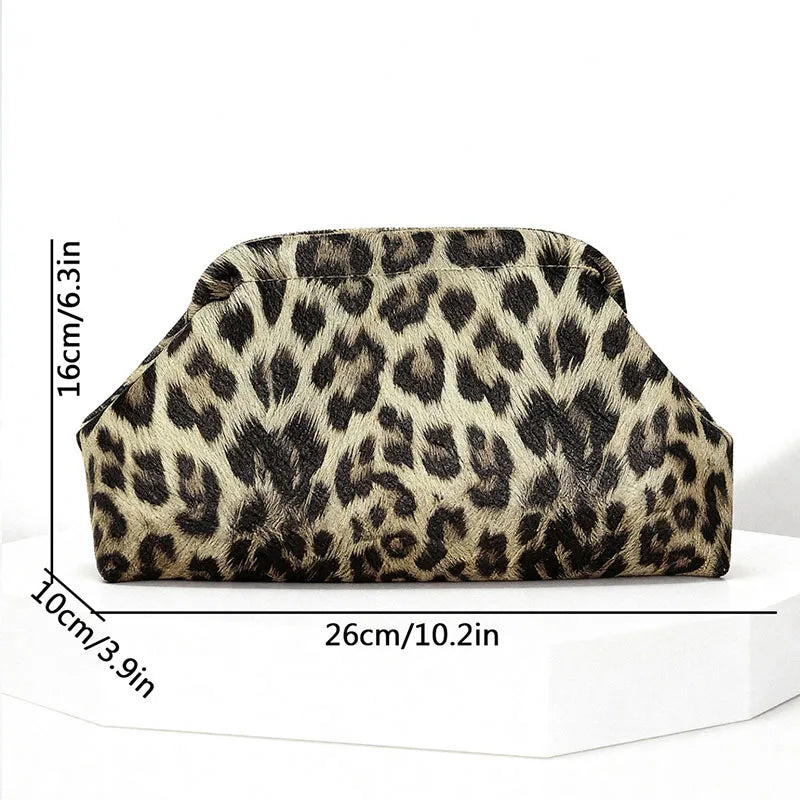 Vintage Leopard Print Clutch Bag Trend Women's Soft Pleated Large Capacity Multi-functional Portable Storage Retro Style
